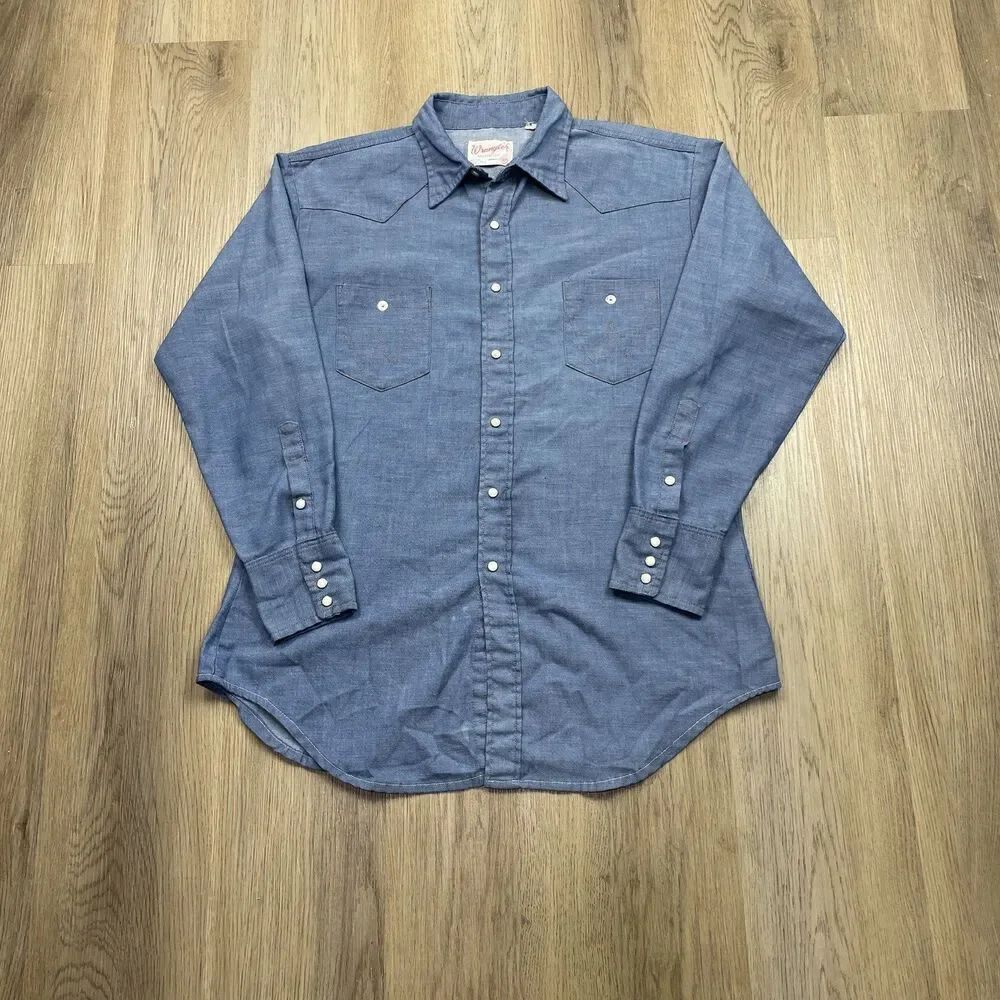 Vintage Wrangler Shirt Mens XL Western Pearl Snap Sanforized Embroidery USA 70s